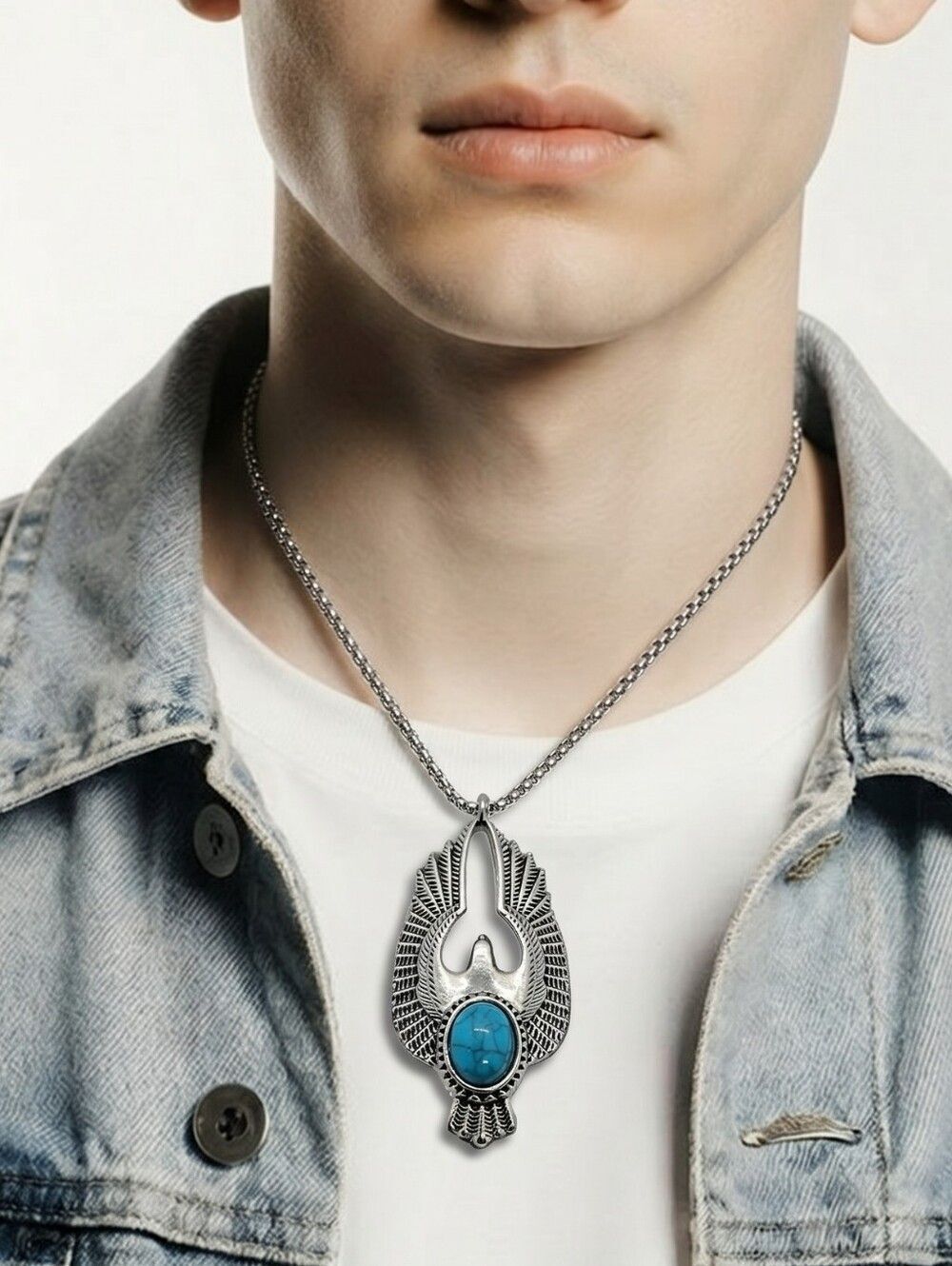 Eagle Wing Turquoise Necklace Thunderbird Western Tribal Stainless Steel Pendant